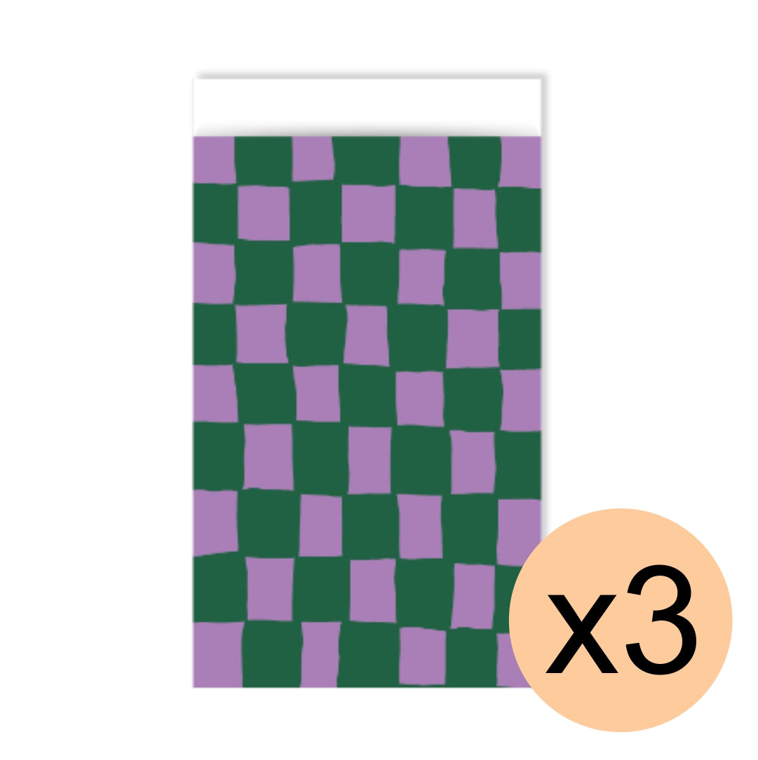 3 cadeau zakjes ruit - paars/groen