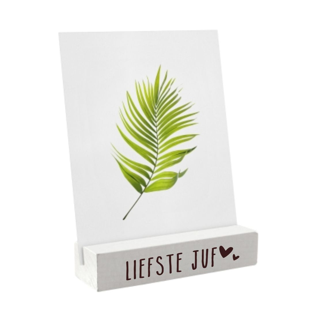 Houten kaartenstandaard - Liefste juf - wit