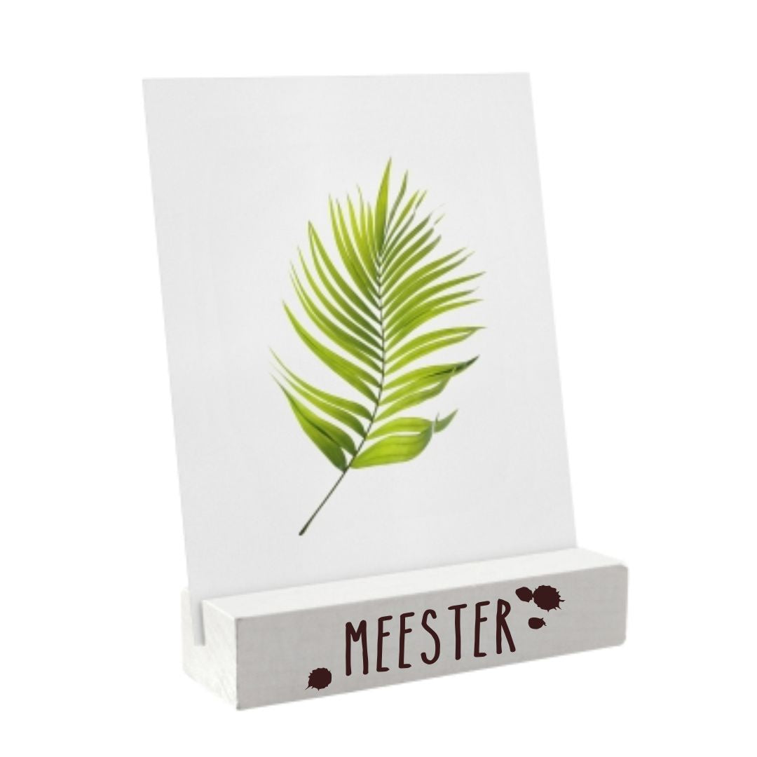 Houten kaartenstandaard - Meester - wit