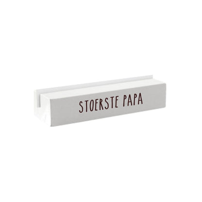 Houten kaartenstandaard  - stoerste papa - wit