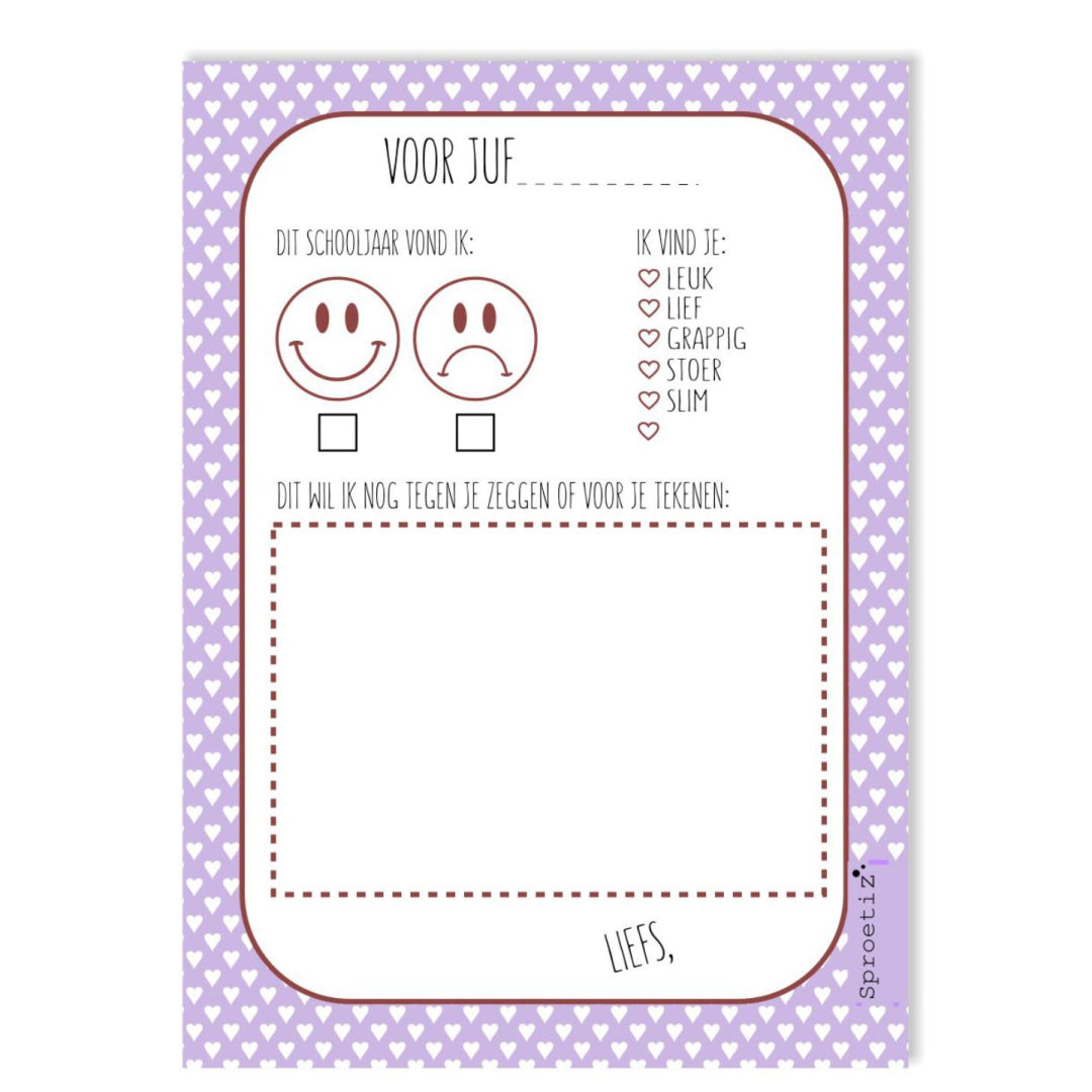 Invulkaart - bedankt juf