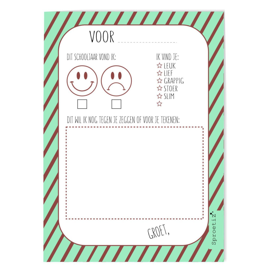 Invulkaart - bedankt fijne schooljaar