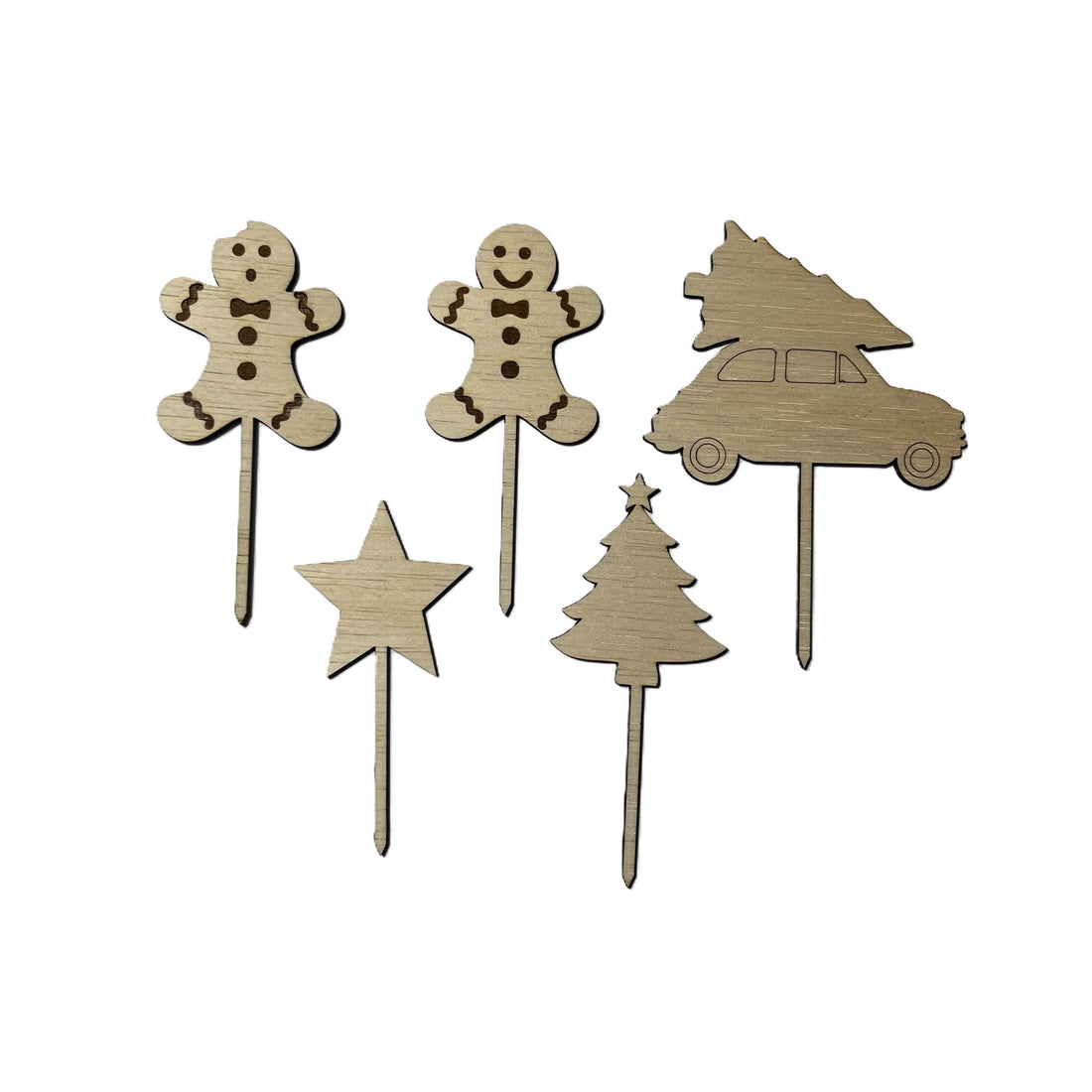 5 houten kerst prikkers - klein