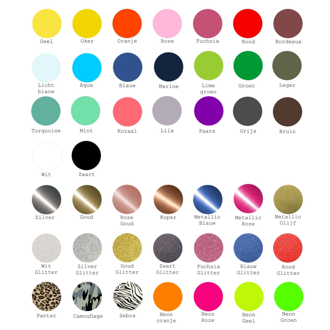 Kleuren flexfolie om producten te personaliseren met naam.