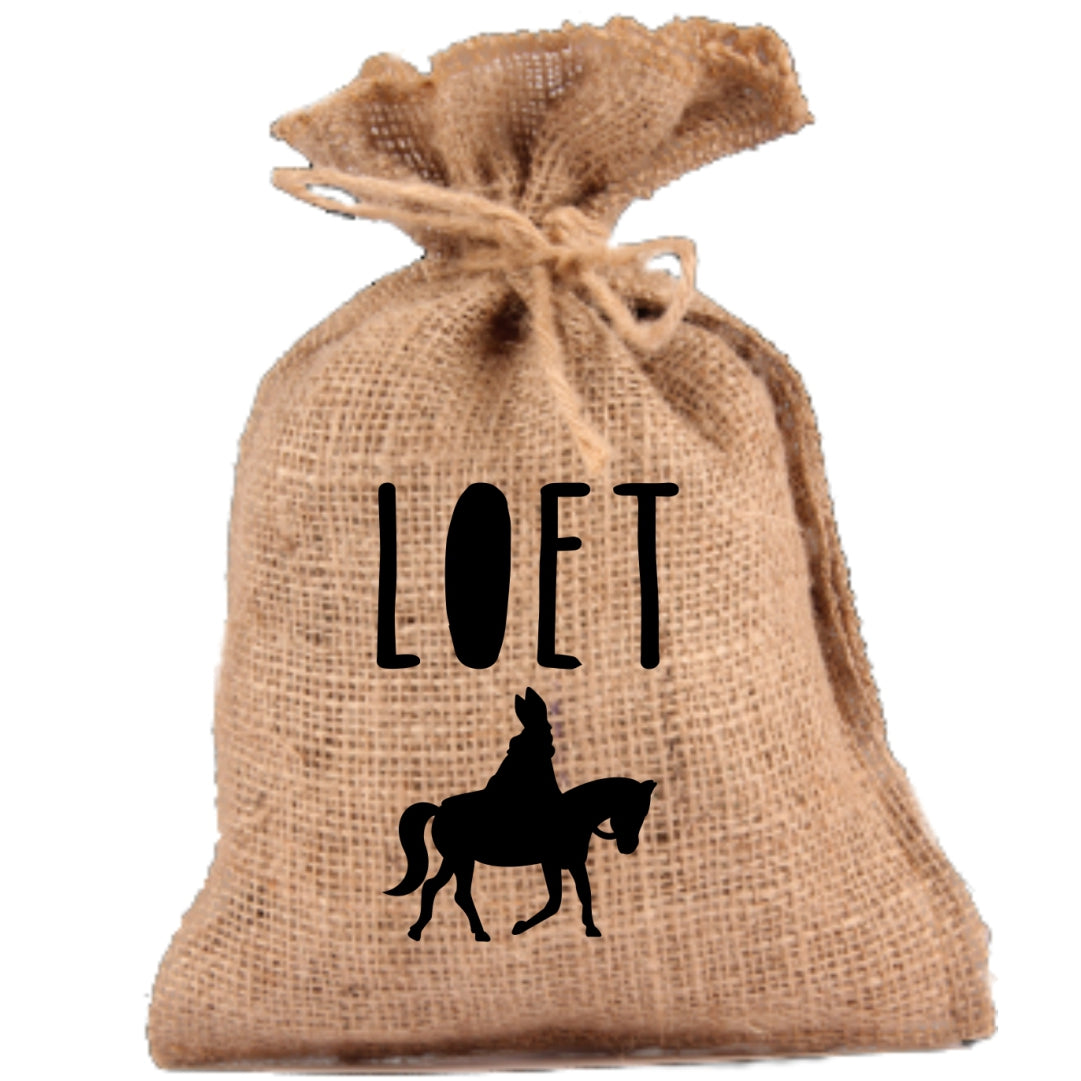 Pepernotenzakje met naam - paard - jute
