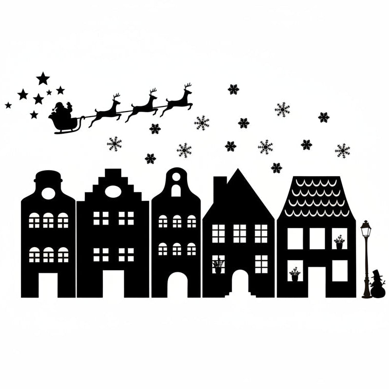 Huisjes raamstickers voor kerst statisch en herbruikbaar.