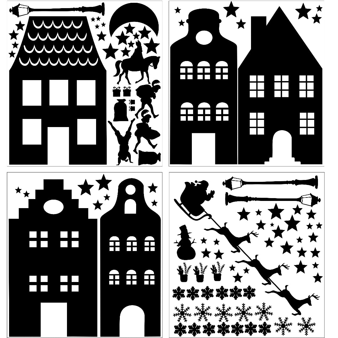 Huisjes raamstickers voor sint en kerst.