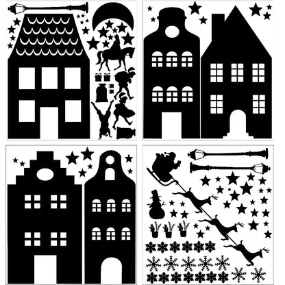 Huisjes raamstickers voor sint en kerst.