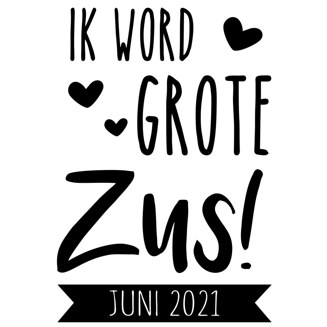 strijkapplicatie Grote zus hartjes datum