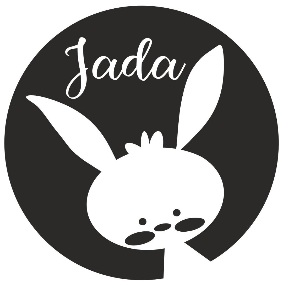 strijkapplicatie cirkel haas naam (sierlijk)