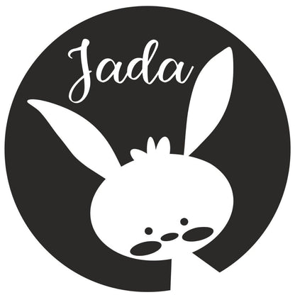 strijkapplicatie cirkel haas naam (sierlijk)
