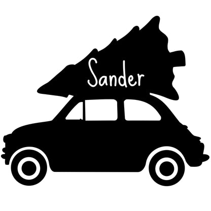 strijkapplicatie autootje met kerstboom naam