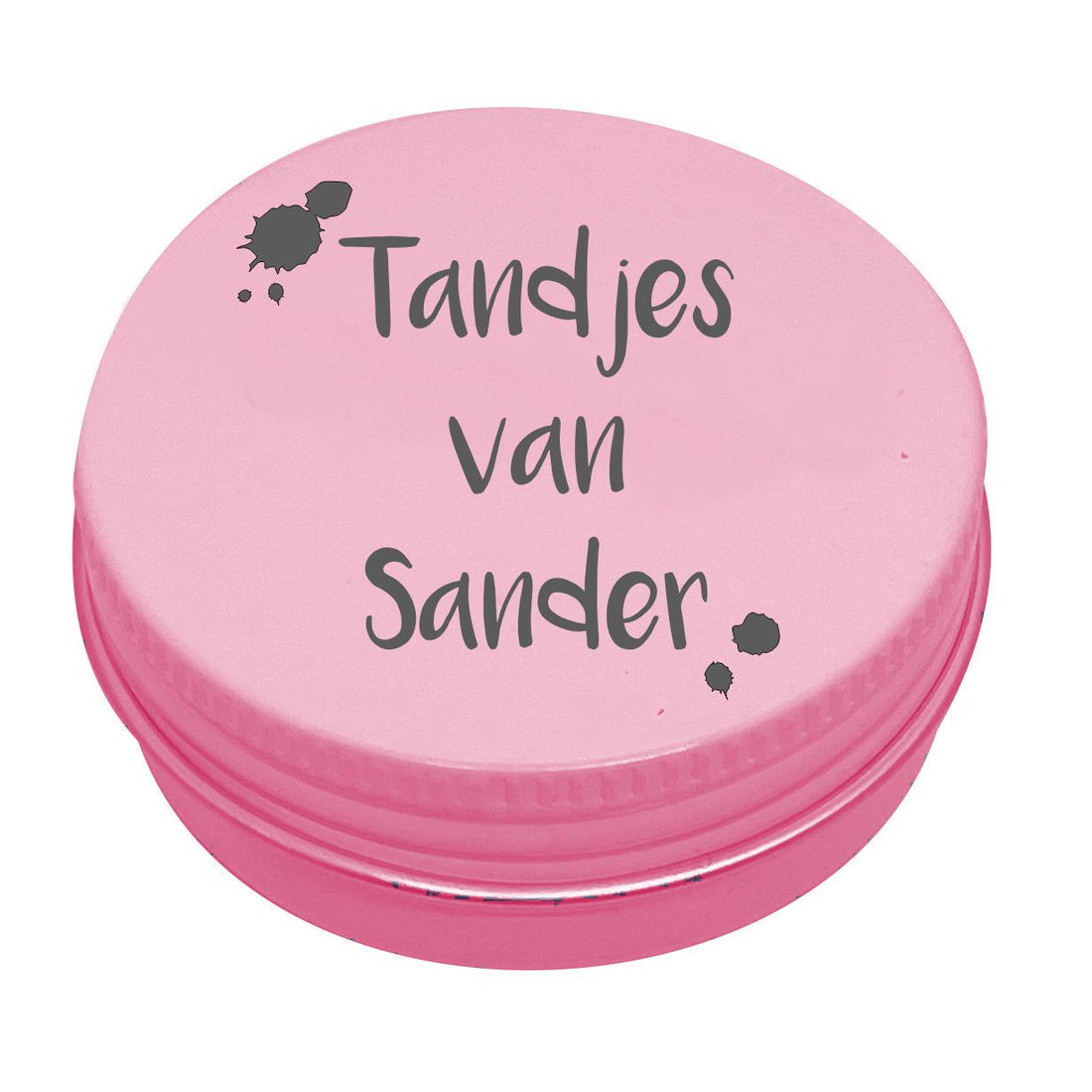Tandendoosje met naam | verfspetters | roze