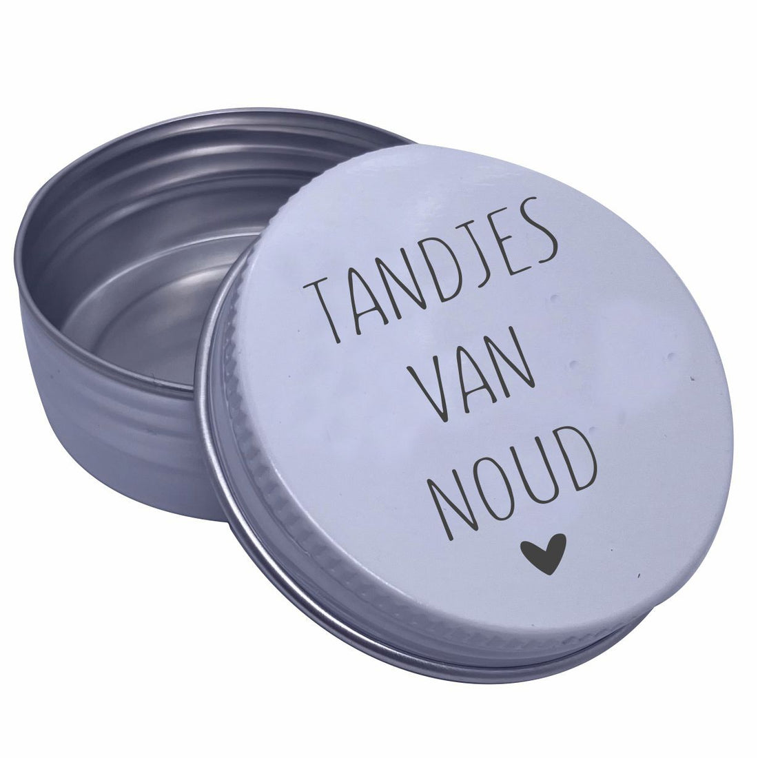 Tandendoosje met naam | strak hartje | wit