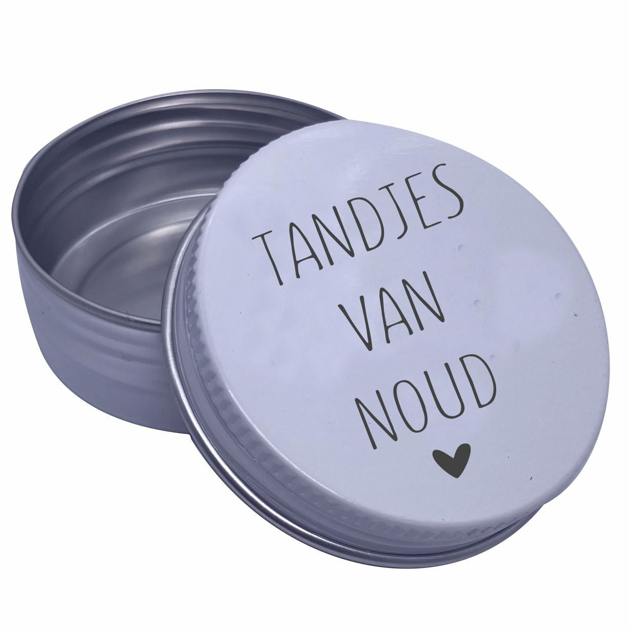 Tandendoosje met naam | strak hartje | wit