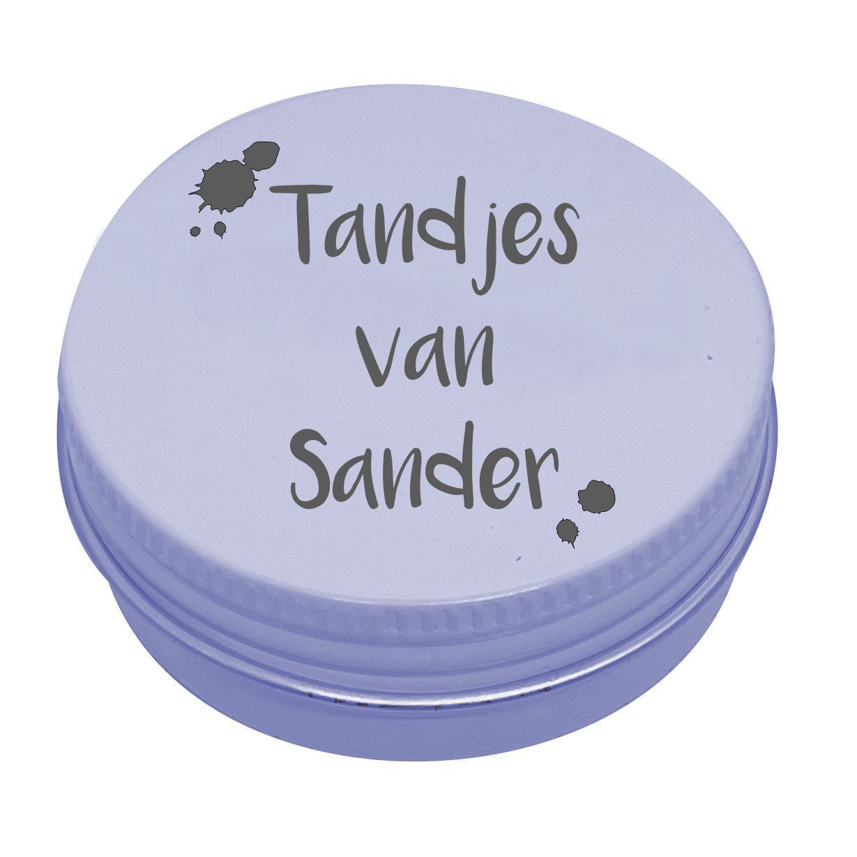 Tandendoosje met naam | verfspetters | wit