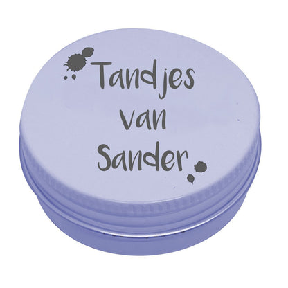 Tandendoosje met naam | verfspetters | wit